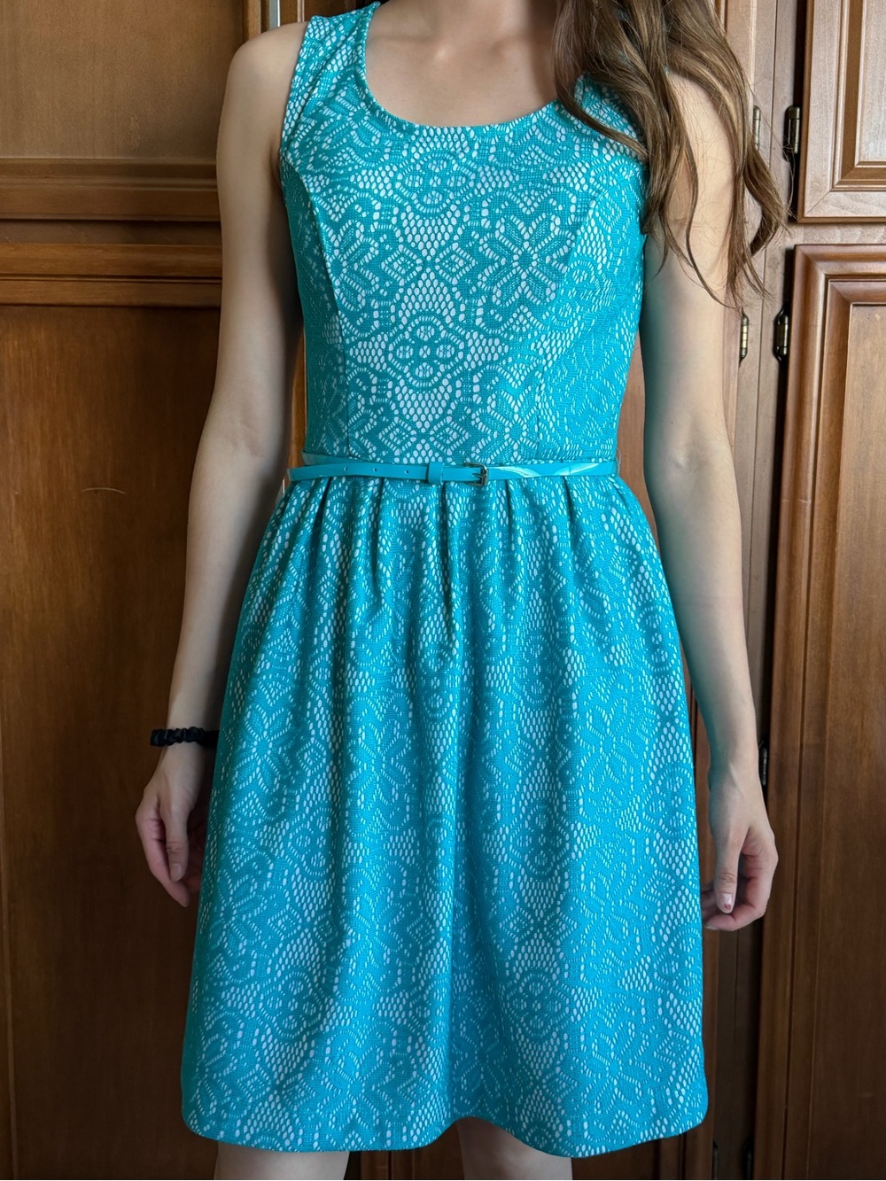 George Teal Lace Fit & Flare Midi Dress